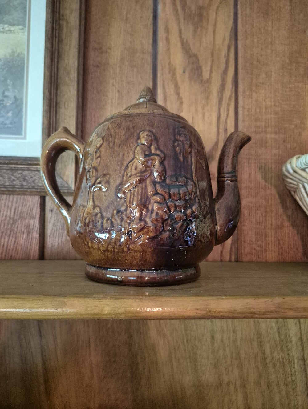 Antique 1800's Rockingham Glaze Authentic Rebekah At The Well Teapot